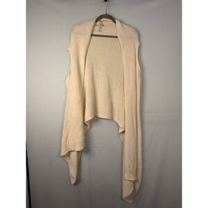 Eileen Fisher Draped Knit Cardigan Vest Womens S/M Cream Cotton Asymmetric Open